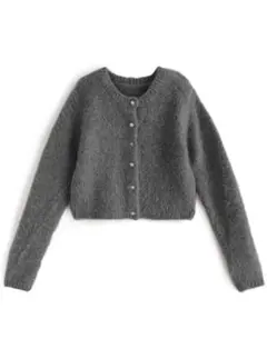 ウール混モヘヤタッチショート丈ニットカーディガン[an1232] GRL