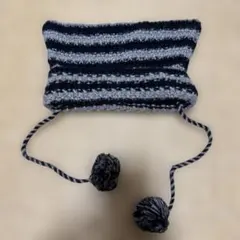 ストライプニット帽 ポンポン付き 猫耳 値下可能