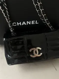 CHANEL ショルダーバック ダブルチェーン2way ブラック エナメル
