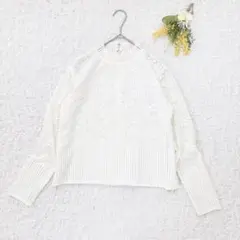 日本製✨美品　すばらしきブラウスの物語　総レーストップス　長袖　F 白　裏地付のサムネイル