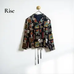ライズ ジャケット【M】アウター　総柄 幾何学　レトロ 個性的　派手　b449
