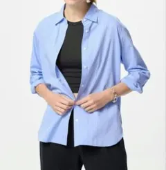 UNIQLO　コットンシャツ　Mサイズ ブルー　ストライプ　 長袖シャツ