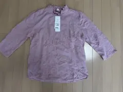 着楽美 花柄刺繍のピンク長袖シャツ Mサイズ