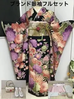 ふくよかサイズ　正絹振袖フルセット　草履バッグ　着付け小物付き安心フルセット