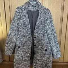 ダブルボタン チェスターコート 黒白ミックス