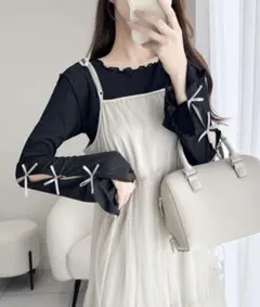 【mily bilet】袖リボンスラブシアージャガードプルオーバー