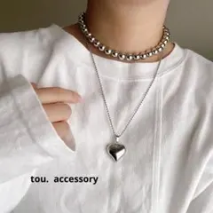 2set シルバービーズネックレス　ステンレスボールチェーンハートモチーフ