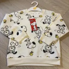 【新品】PEANUTS スヌーピー 総柄トレーナー ホワイト 100cm 裏起毛