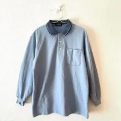 ☆【トロイ】ポロシャツ ハーフボタン ロゴ有 胸ポケット有 日本製 長袖 M