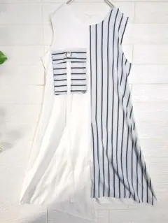 極美品✨ デザイン ロング ワンピース M 相当 白 切り替え 異素材