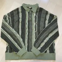 kutir ストライプ ケーブル編み ニットポロシャツ