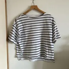 GU ストライプ 半袖Tシャツ ホワイト/ネイビー