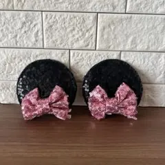 ミニーちゃん耳　ヘアピン　美品　スパンコール