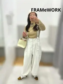 フレームワーク✨️コットンリネン　 サスペンダーパンツ　ワイドシルエット　裾ひものサムネイル