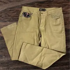 雅結　ベージュパンツ　チノパン　和柄　刺繍