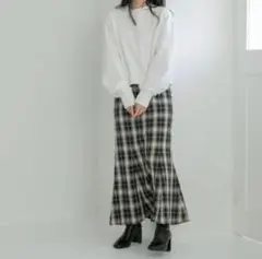 SIZE:M LOWRYS FARM チェック柄 ロングフレアスカート