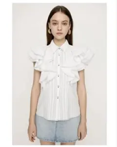 SLY フリル付きホワイト半袖シャツ