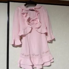 メゾピアノふりふりボレロ＆ドレス ワンピースセット 大きなリボン薔薇120ピンク