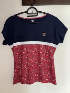 FILA 花柄 Tシャツ ネイビー/レッド（Lサイズ）
