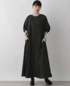 LOWRYS FARM タックギャザーバルーンワンピース　ブラック