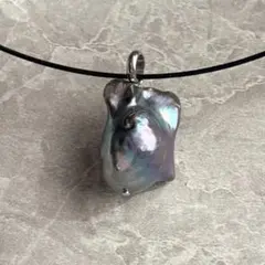 淡水バロックパールネックレス ステンレスチョーカー マグネット式　ブラック系