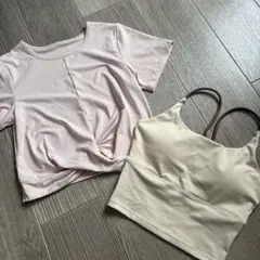 フィットネスウェア ヨガウェア　トップス2枚セット　半袖　キャミ