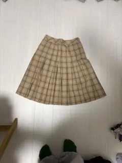ベージュ チェック プリーツスカート