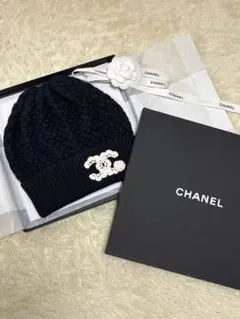 美品 CHANEL シャネル ツイード カシミヤ×シルク ニット帽 ビーニー