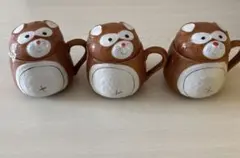 たぬき型陶器マグカップ3個セット