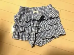 水色チェック柄　フリルパンツ