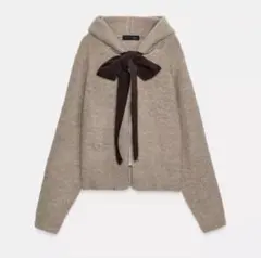 【新品】ZARA フード付きタイベルトニットカーディガン リボン