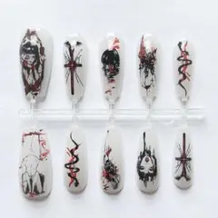 富江　白赤黒色ネイルチップ　付け爪　伊藤潤二痛ネイル　ハロウィン　ゴシック　xsのサムネイル