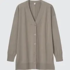 ユニクロ　UVカットⅤネックロングカーディガン　Mサイズ　カーキ