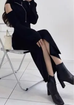 ショルダーオープンニットトップスXニットスカートセットアップ[rut898]