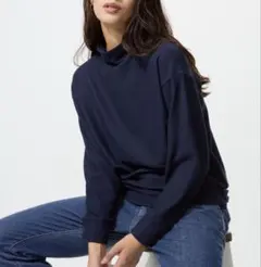新品 UNIQLO ユニクロ ソフトニットフリースモックネック ネイビー Lのサムネイル