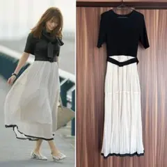 ★美品★ジャスグリッティー★プリーツスカートドッキングワンピース★ブラック2★