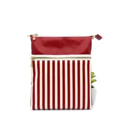 Wファスナー縦型スマホポーチ　ストライプ♡レッド×レッド