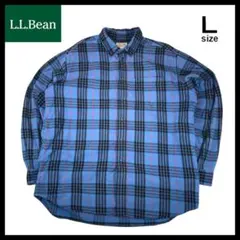 L.L.Bean 長袖 フランネルシャツ チェック柄 90s 古着 L ブルー