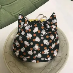 ジョリーフルール  ハンドメイド　猫ちゃん巾着　ドット柄