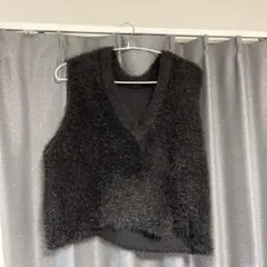 DISCOATダークグレー Vネック ノースリーブニットベスト