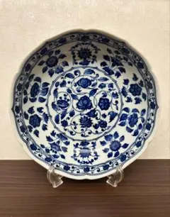 玄島焼 染めつけ特大皿　明朝唐草　盛鉢 大皿 花柄 有田焼　大鉢