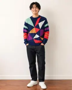 総柄ニット セーター 幾何学模様 古着 レトロ