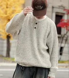 bleme セーター ニット ウール混 ラグラン ヘンリーネックニット メンズ