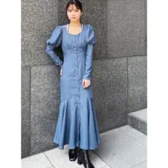 デニム風フレアスカートドレス