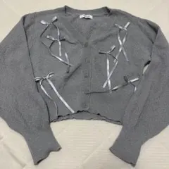 アベイル　カーディガン　グレー　リボン　ショート丈