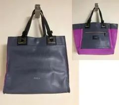 大容量】フルラ トートバッグ A4可 ヌバック レザー バイカラー ロゴ 