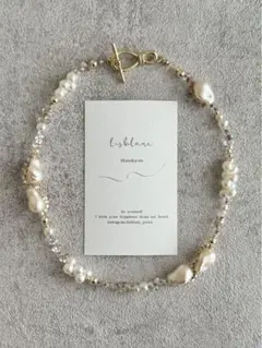 d543 大人気　再販　gold＆pearl ビーズネックレス