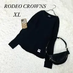 《ロデオクラウンズ》長袖Tシャツ/ワッフルニット/薄手/カットソー/黒/XL