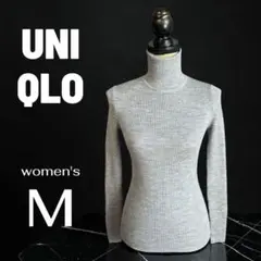 美品✨【UNIQLO】メリノリブタートルネックセーター　ウール　薄手　グレー　M