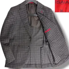 イザイア シルク×リネン×カシミヤ×ウール テーラードジャケット チェック L イザイア シルク×リネン×カシミヤ×ウール テーラードジャケット